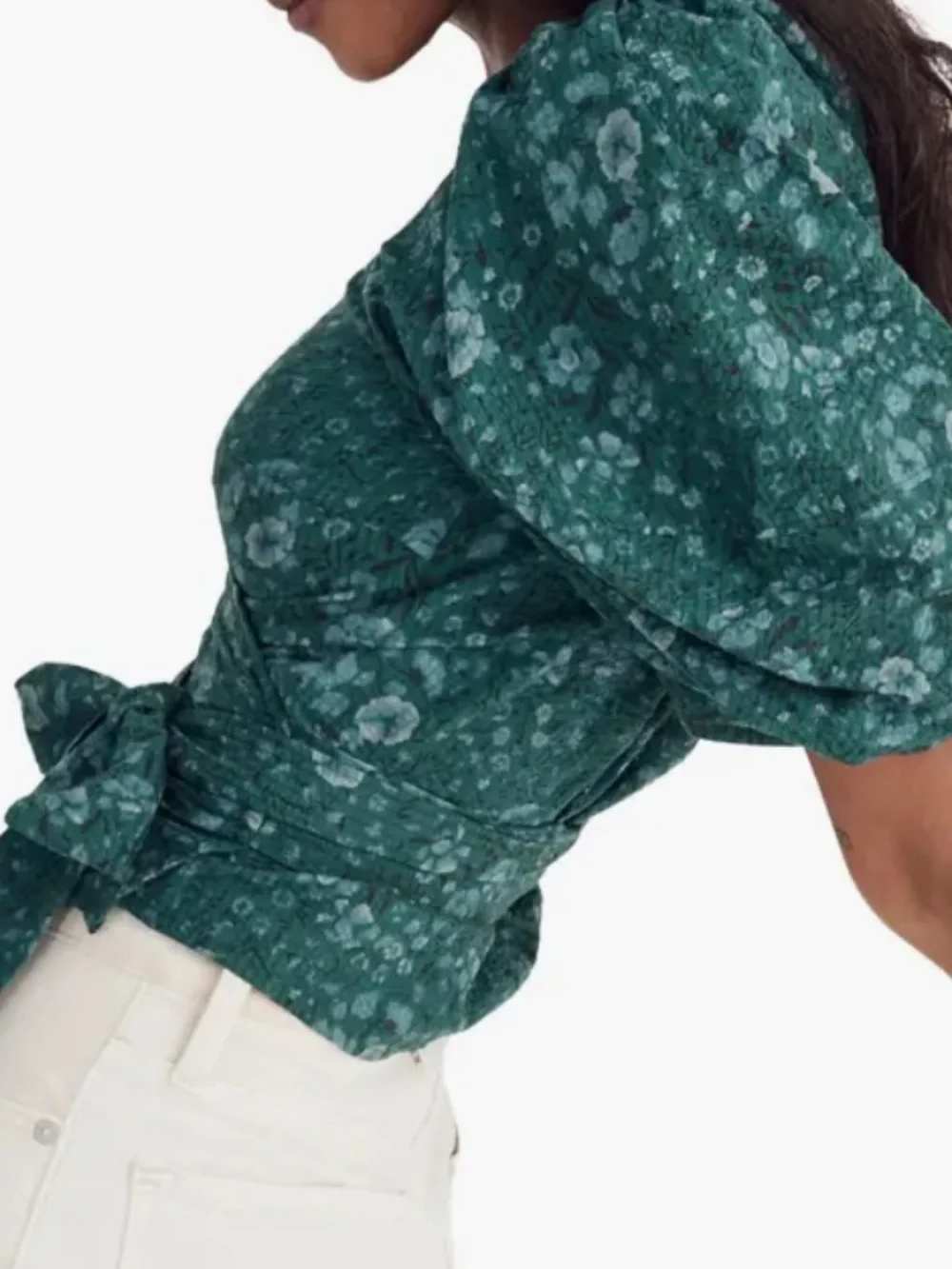 Madewell Woodland Floral Seersucker Sweetheart Wrap Top XS like new